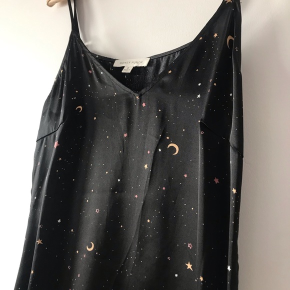 Honeypunch Black Strappy Midi Dress with All over Moon & Stars Print Size M - Picture 2 of 7
